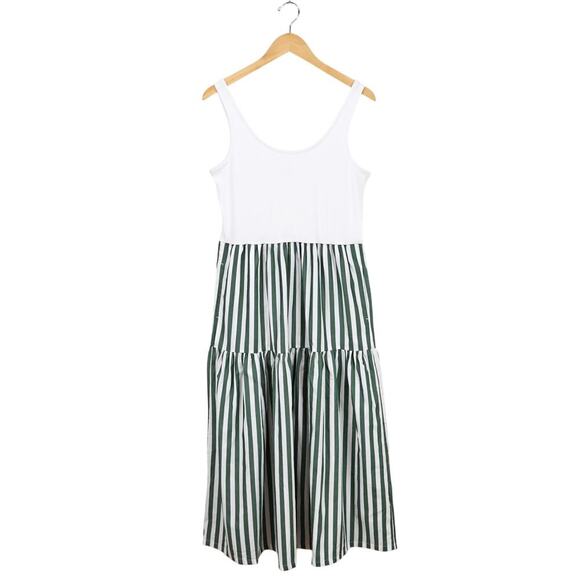 J.Crew Factory Striped Tiered Knit Mixy Midi Dress Green White Size Medium NWT - Picture 2 of 8
